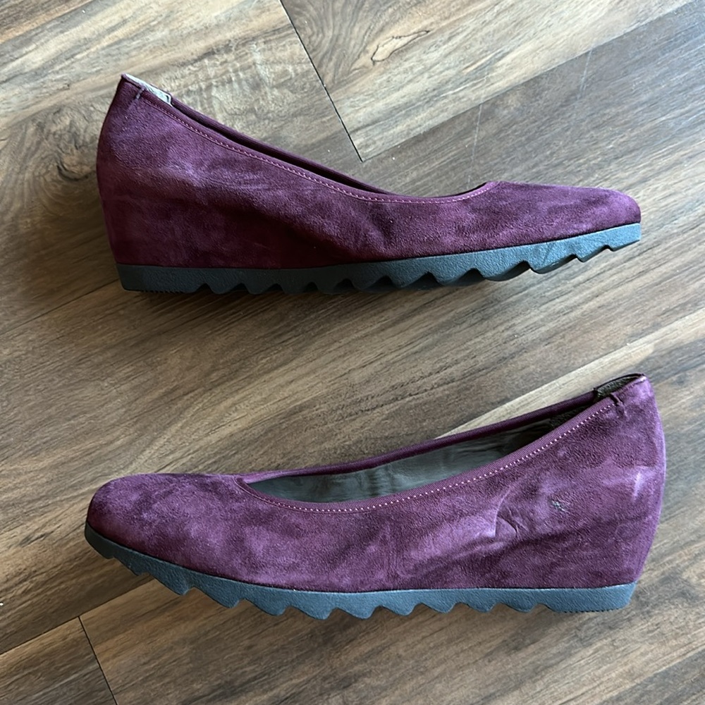 Gabor Modern Wedge Court Shoes Plum Purple Suede